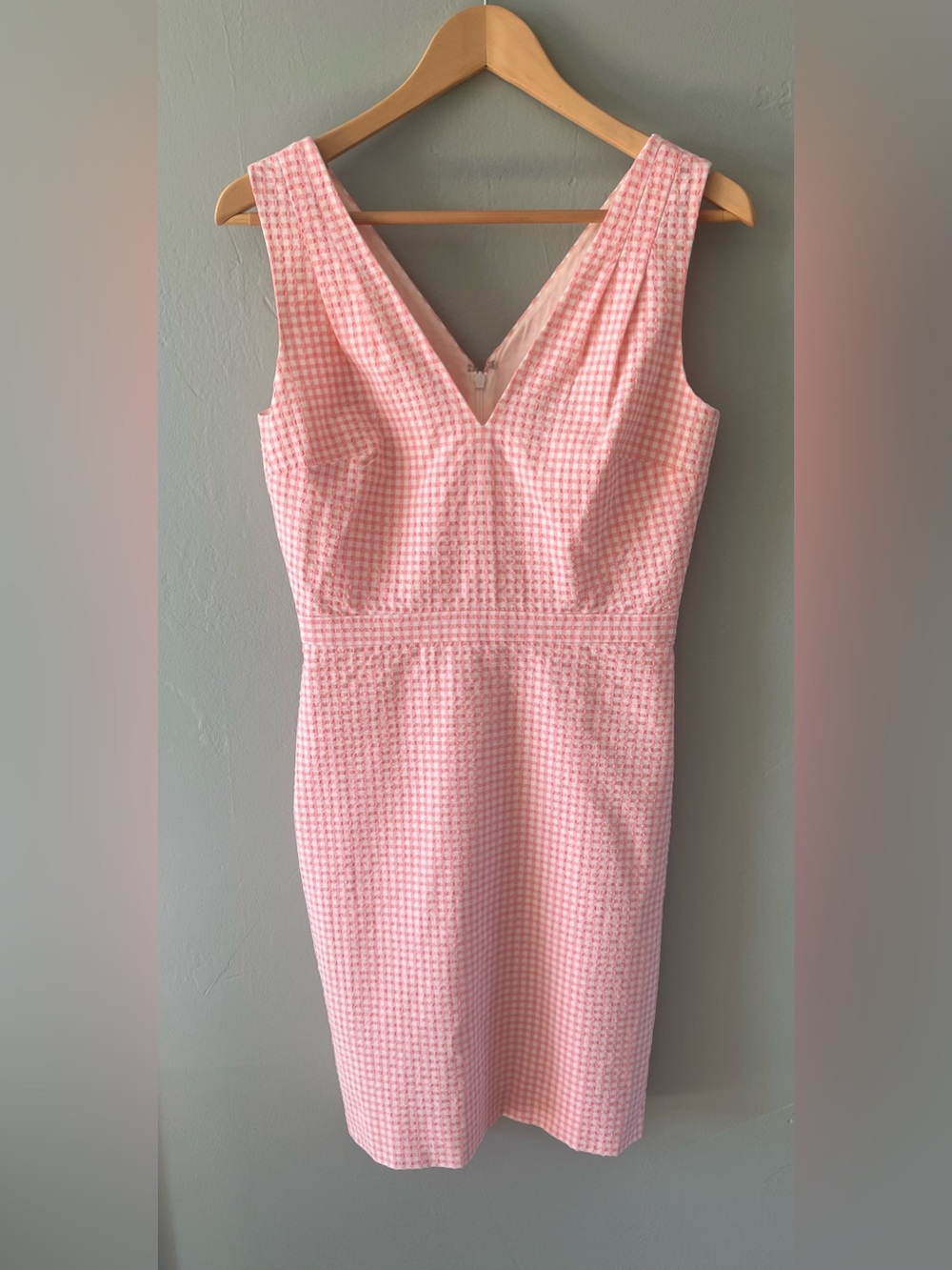 J.Crew Brilliant Peony Pink Gingham V-Neck Seersucker Dress - Size 4